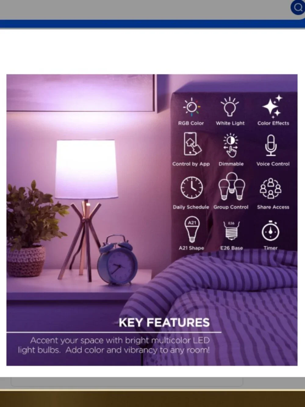 Smart Multicolor LED Bulb, 75W, Dimmable, 2-Pack